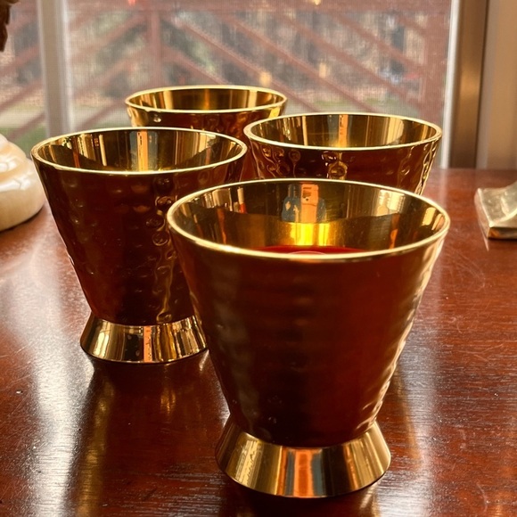 Vintage bronze hammered candle holders or shot glasses set of 4